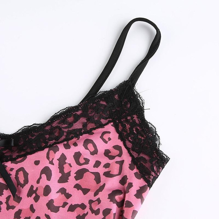 Y2K LACE LEOPARD PATTERN PINK MINI DRESS Y2K LACE LEOPARD PATTERN PINK MINI DRESS