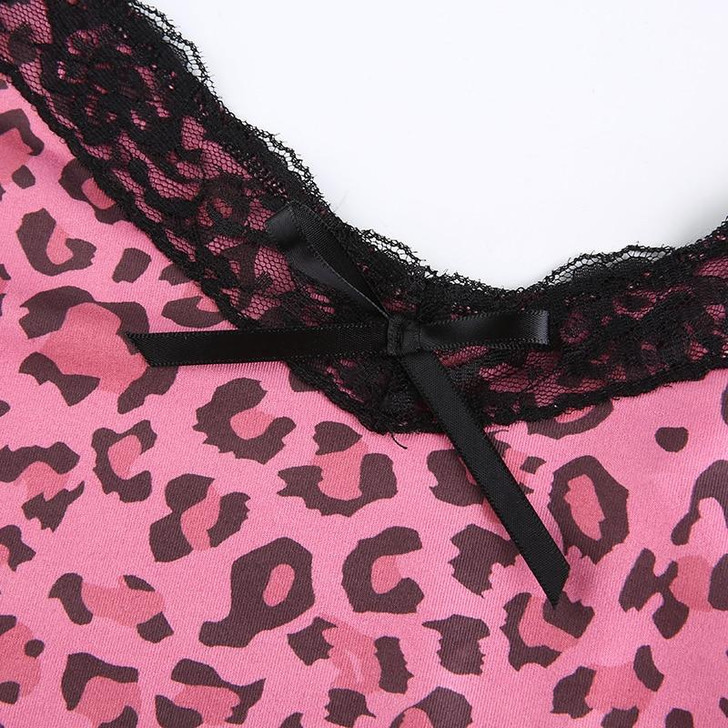 Y2K LACE LEOPARD PATTERN PINK MINI DRESS Y2K LACE LEOPARD PATTERN PINK MINI DRESS