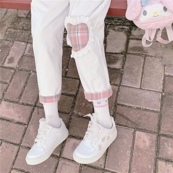 KAWAII AESTHETIC HEART SHAPE WHITE PANTS