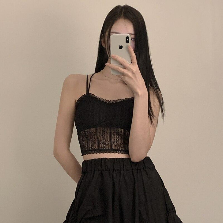 EDGY AESTHETIC LACE TRANSPARENT CROP TOP