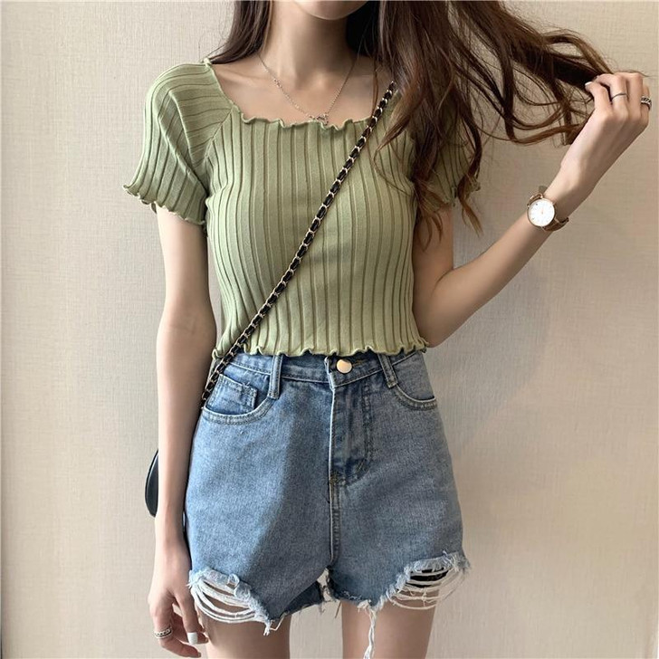 SOFT GIRL AESTHETIC KNITTED SHORT SLEEVE CROP TOP SOFT GIRL AESTHETIC KNITTED SHORT SLEEVE CROP TOP