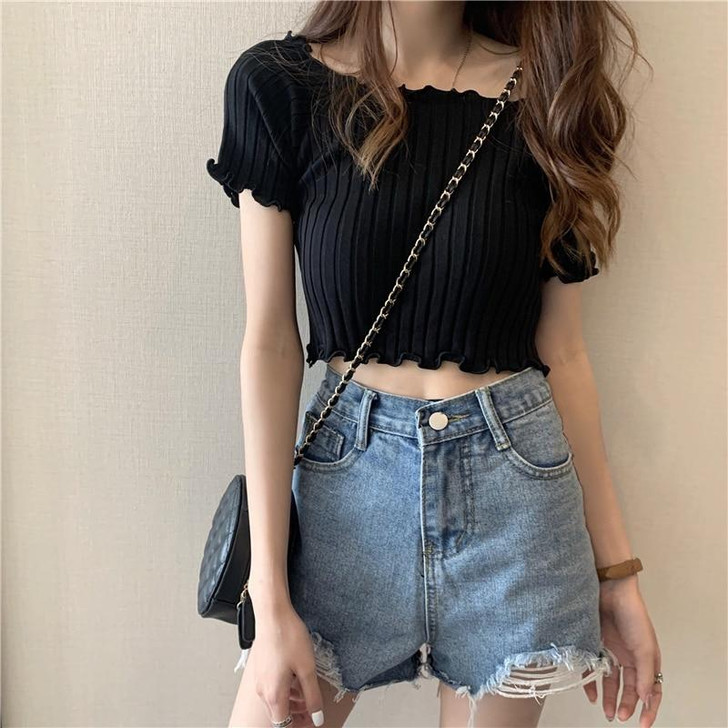 SOFT GIRL AESTHETIC KNITTED SHORT SLEEVE CROP TOP SOFT GIRL AESTHETIC KNITTED SHORT SLEEVE CROP TOP