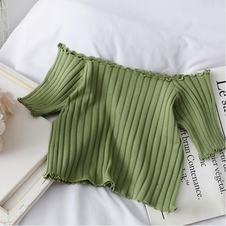 SOFT GIRL AESTHETIC KNITTED SHORT SLEEVE CROP TOP SOFT GIRL AESTHETIC KNITTED SHORT SLEEVE CROP TOP