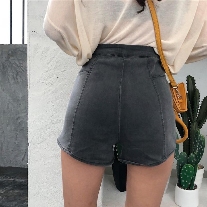 INDIE AESTHETIC IRREGULAR HIGH WAIST DENIM SHORTS-Cosmique Studio