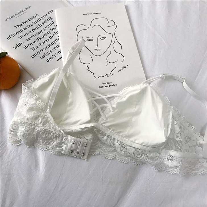 FLORAL LACE CROSS STRAP BRA-Cosmique Studio