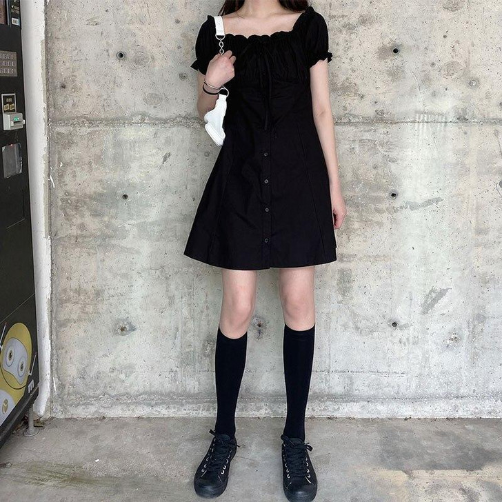 EDGY AESTHETIC PUFF SLEEVE OFF SHOULDER BLACK MINI DRESS-Cosmique Studio EDGY AESTHETIC PUFF SLEEVE OFF SHOULDER BLACK MINI DRESS-Cosmique Studio