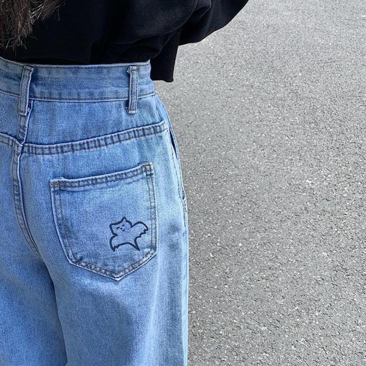 ART HOE HALLOWEEN DESIGN JEAN HIGH WAIST BLUE PANTS-Cosmique Studio ART HOE HALLOWEEN DESIGN JEAN HIGH WAIST BLUE PANTS-Cosmique Studio