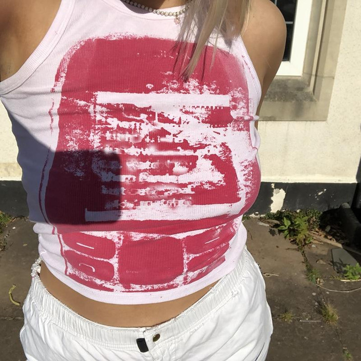 Y2K SLEEVELESS RETRO PHONE PATTERN CROP TOP-Cosmique Studio Y2K SLEEVELESS RETRO PHONE PATTERN CROP TOP-Cosmique Studio