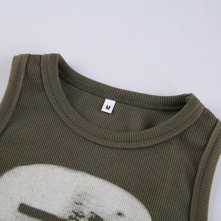Y2K SLEEVELESS RETRO PHONE PATTERN CROP TOP-Cosmique Studio Y2K SLEEVELESS RETRO PHONE PATTERN CROP TOP-Cosmique Studio