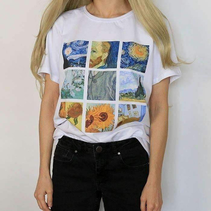 van gogh paintings grid tee in white van gogh paintings grid tee in white
