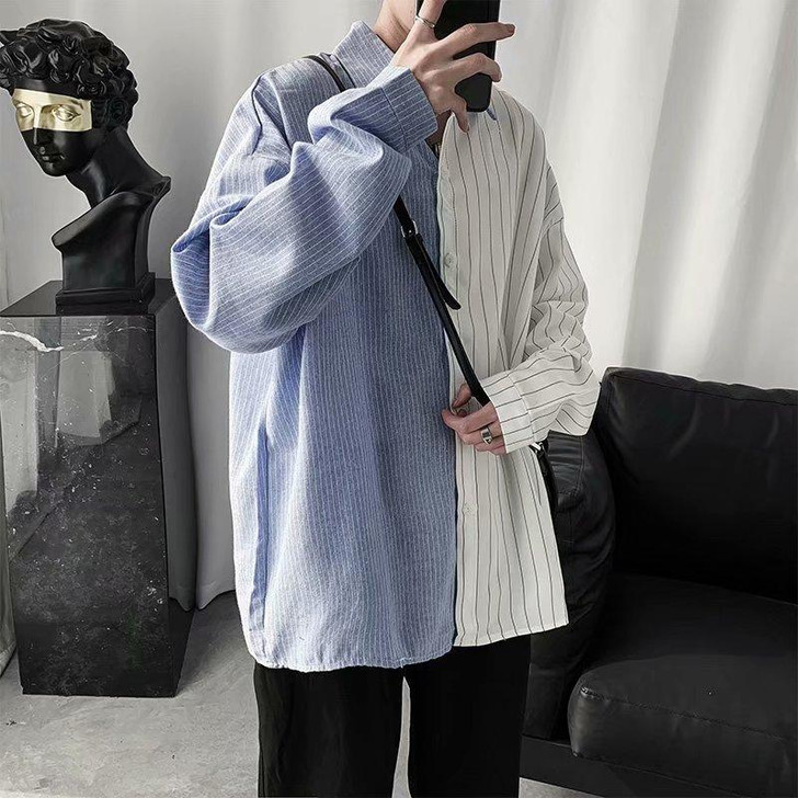VSCO AESTHETIC STRIPED OVERSIZE MEN SHIRT - Cosmique Studio VSCO AESTHETIC STRIPED OVERSIZE MEN SHIRT - Cosmique Studio