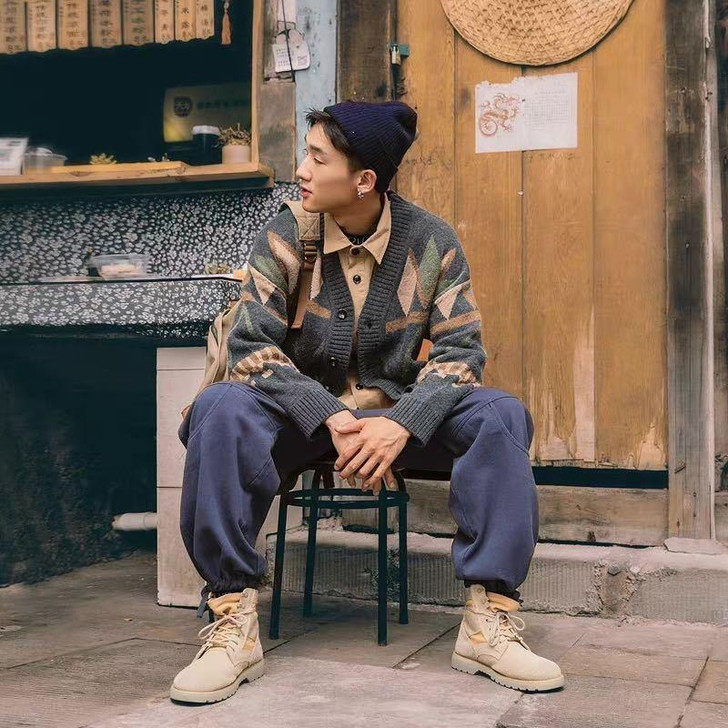 VSCO AESTHETIC V NECK BLACK MEN SWEATER - Cosmique Studio VSCO AESTHETIC V NECK BLACK MEN SWEATER - Cosmique Studio