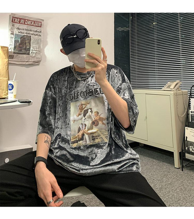 EDGY CAT PRINTED OVERSIZE MEN TEE - Cosmique Studio