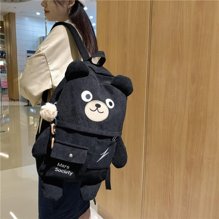 CUTE BEAR DESIGN CORDUROY BACKPACK - Cosmique Studio CUTE BEAR DESIGN CORDUROY BACKPACK - Cosmique Studio