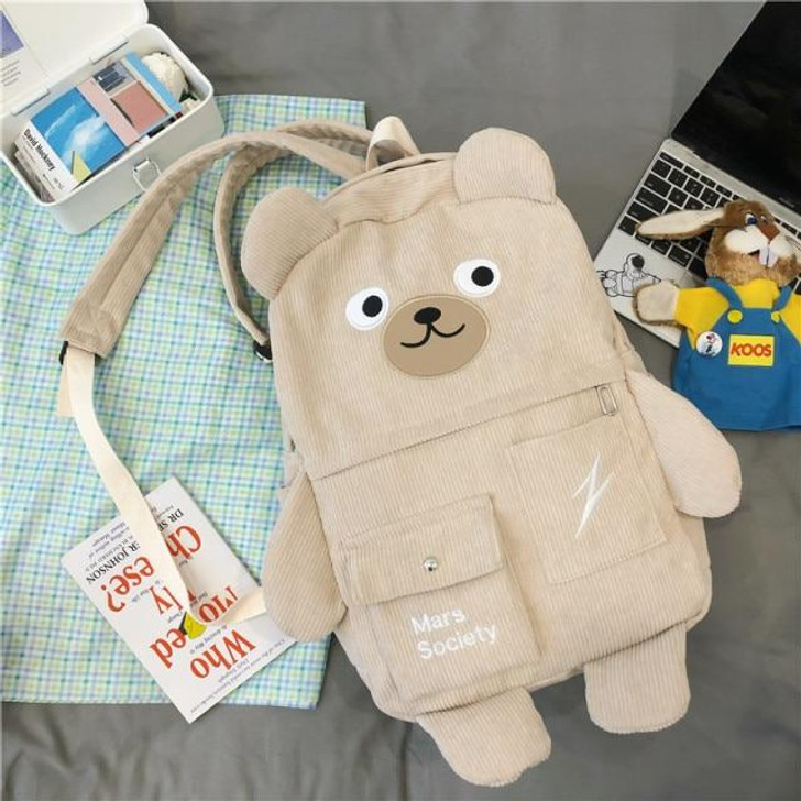 CUTE BEAR DESIGN CORDUROY BACKPACK - Cosmique Studio CUTE BEAR DESIGN CORDUROY BACKPACK - Cosmique Studio