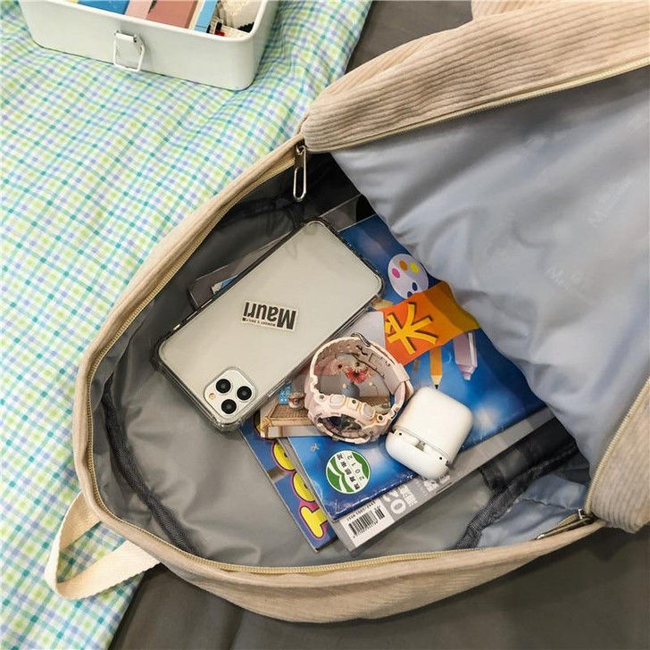 CUTE BEAR DESIGN CORDUROY BACKPACK - Cosmique Studio CUTE BEAR DESIGN CORDUROY BACKPACK - Cosmique Studio