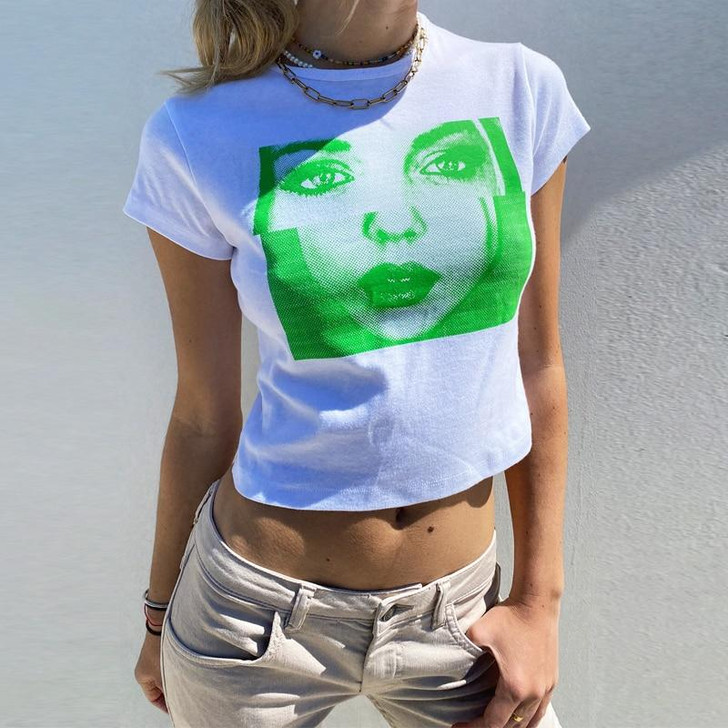 Y2K WOMAN FACE WHITE CROP TOP - Cosmique Studio Y2K WOMAN FACE WHITE CROP TOP - Cosmique Studio