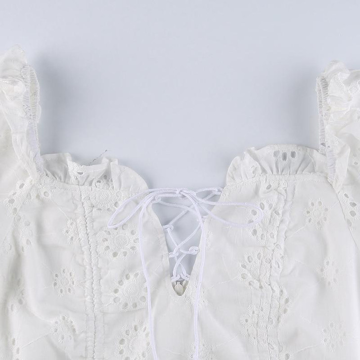 COTTAGECORE AESTHETIC PUFF SLEEVE WHITE MINI DRESS - Cosmique Studio COTTAGECORE AESTHETIC PUFF SLEEVE WHITE MINI DRESS - Cosmique Studio