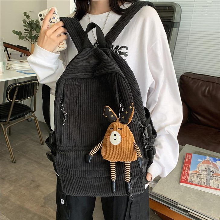 CORDUROY SOLID COLOR CUTE BACKPACK - Cosmique Studio CORDUROY SOLID COLOR CUTE BACKPACK - Cosmique Studio