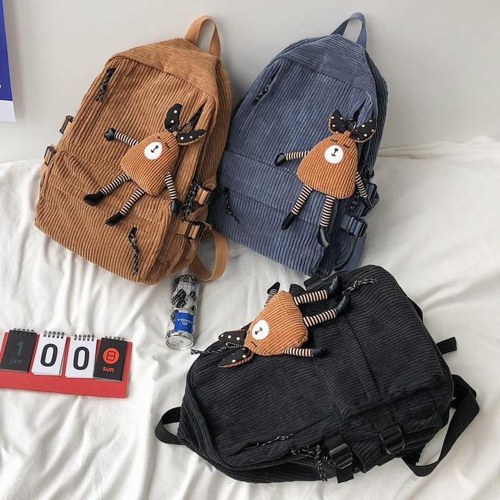 CORDUROY SOLID COLOR CUTE BACKPACK - Cosmique Studio CORDUROY SOLID COLOR CUTE BACKPACK - Cosmique Studio