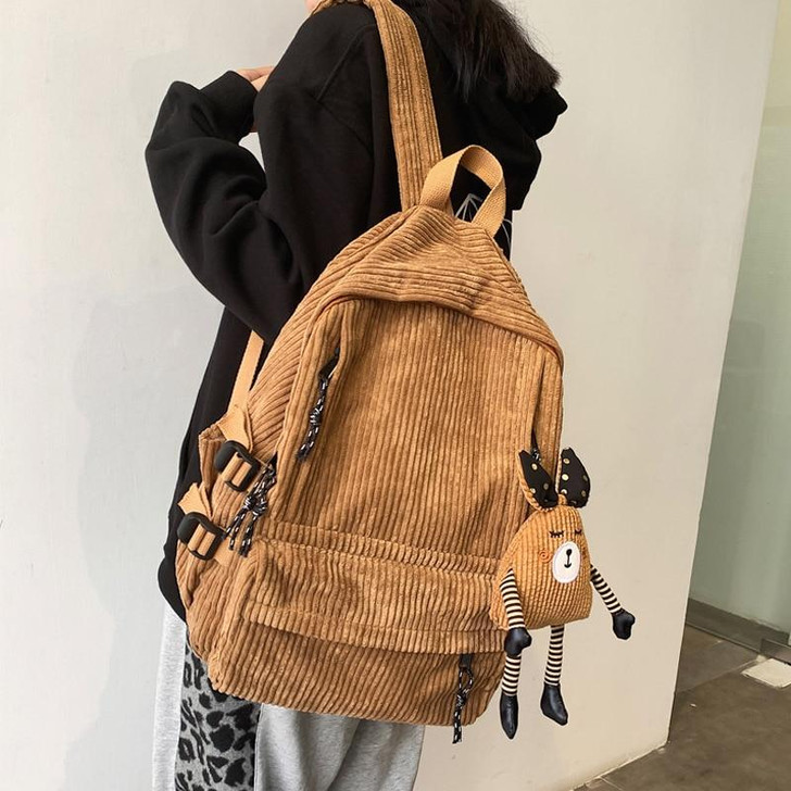 CORDUROY SOLID COLOR CUTE BACKPACK - Cosmique Studio CORDUROY SOLID COLOR CUTE BACKPACK - Cosmique Studio