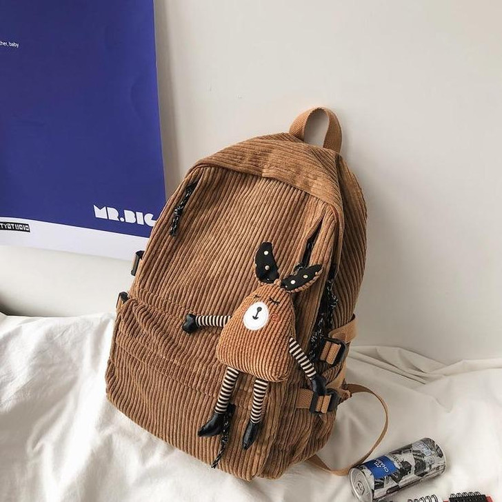 CORDUROY SOLID COLOR CUTE BACKPACK - Cosmique Studio CORDUROY SOLID COLOR CUTE BACKPACK - Cosmique Studio