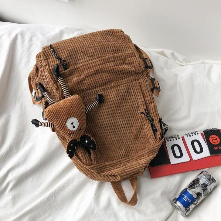 CORDUROY SOLID COLOR CUTE BACKPACK - Cosmique Studio CORDUROY SOLID COLOR CUTE BACKPACK - Cosmique Studio
