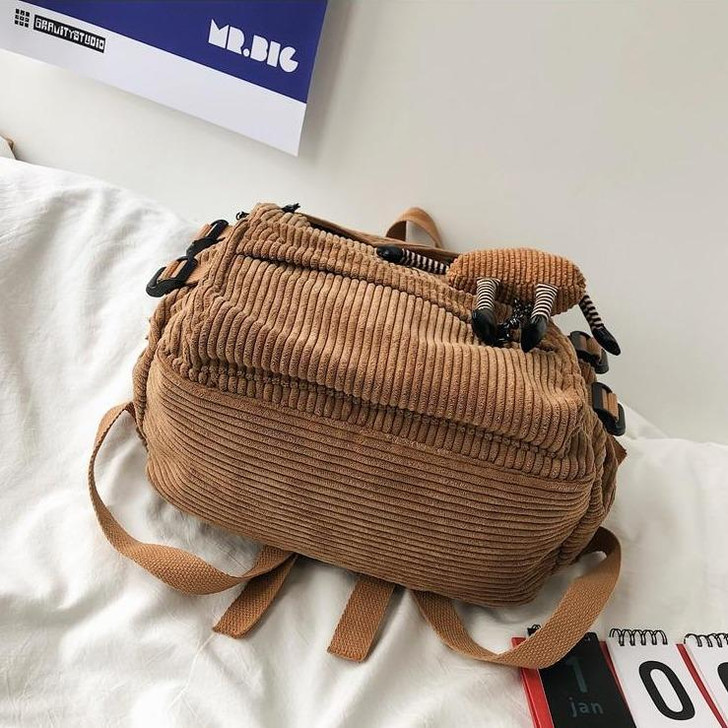 CORDUROY SOLID COLOR CUTE BACKPACK - Cosmique Studio CORDUROY SOLID COLOR CUTE BACKPACK - Cosmique Studio