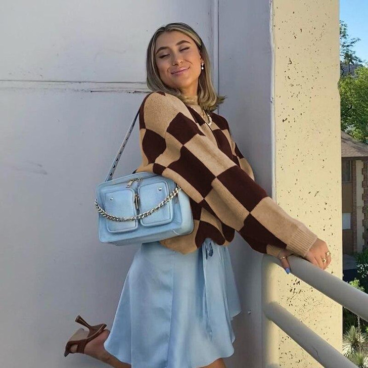 Y2K AESTHETIC KNITTED BIG PLAID SWEATER Y2K AESTHETIC KNITTED BIG PLAID SWEATER