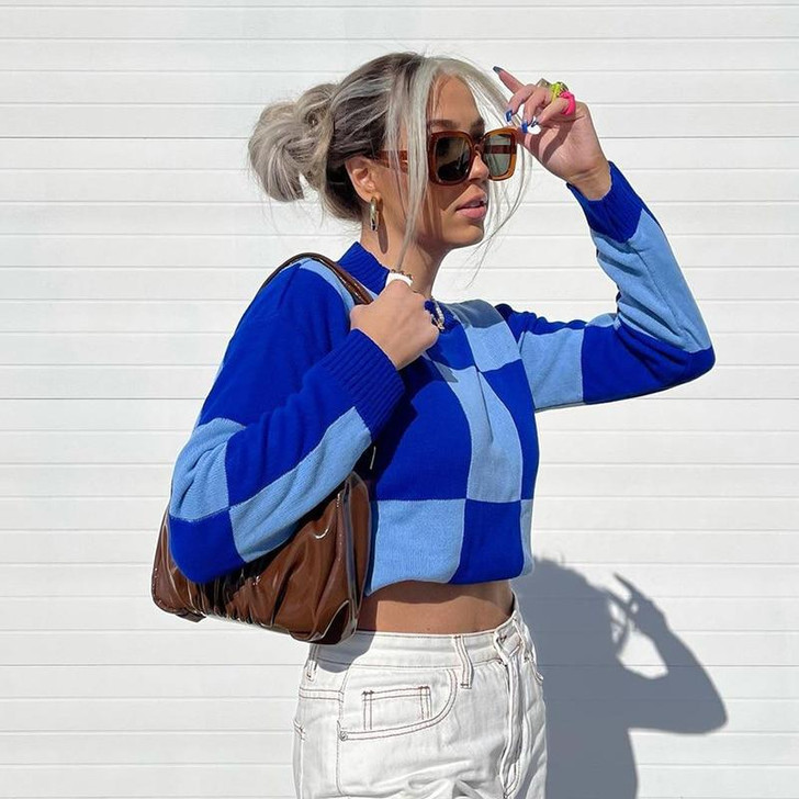 Y2K AESTHETIC KNITTED BIG PLAID SWEATER Y2K AESTHETIC KNITTED BIG PLAID SWEATER