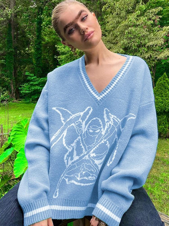 GRUNGE GRIM REAPER V NECK OVERSIZE SWEATER