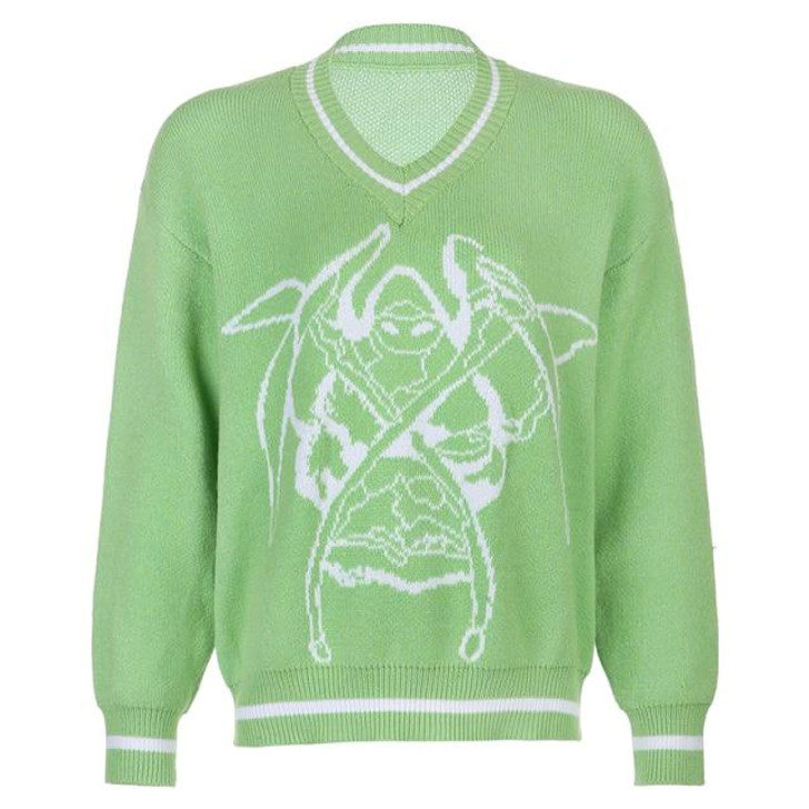 GRUNGE GRIM REAPER V NECK OVERSIZE SWEATER