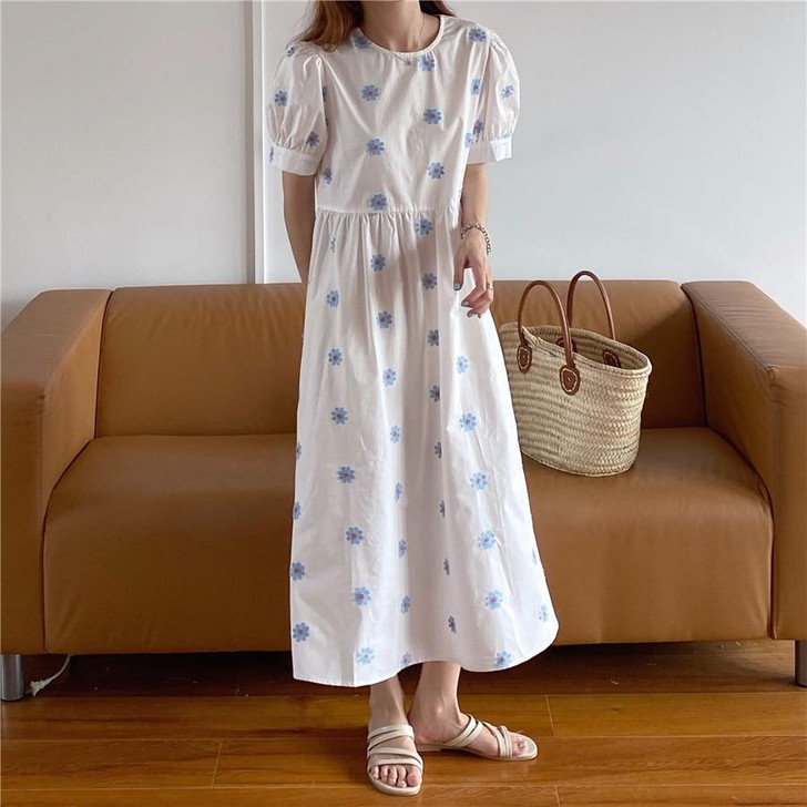 COTTAGECORE AESTHETIC FLOWER PATTERN SHORT SLEEVE MAXI DRESS