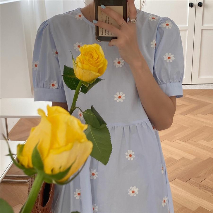 COTTAGECORE AESTHETIC FLOWER PATTERN SHORT SLEEVE MAXI DRESS