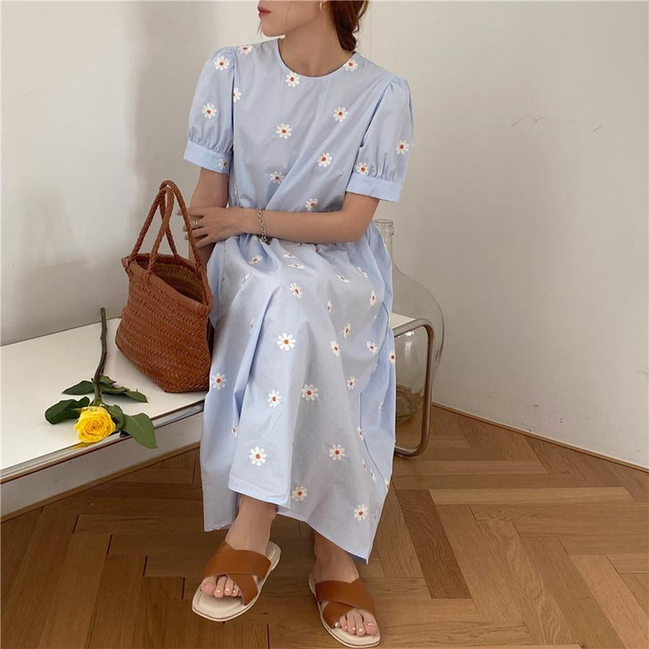 COTTAGECORE AESTHETIC FLOWER PATTERN SHORT SLEEVE MAXI DRESS