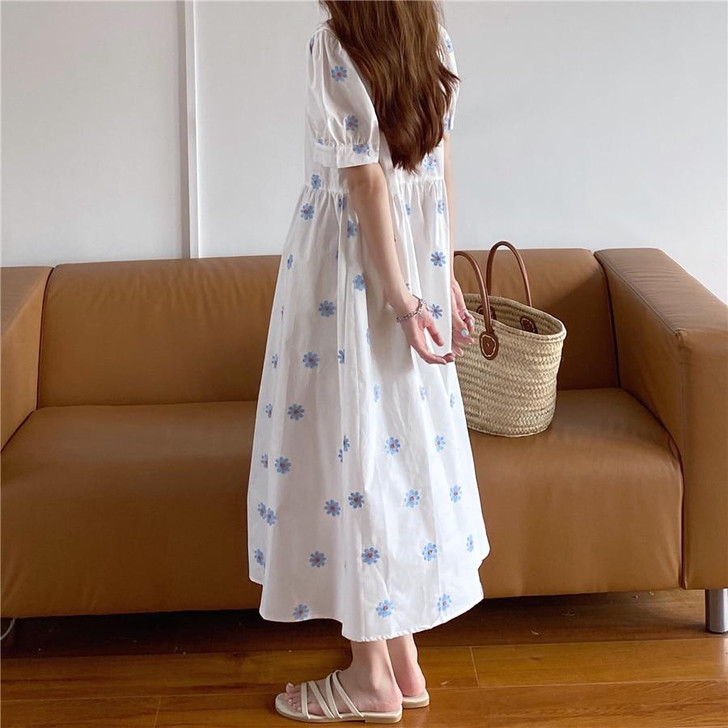 COTTAGECORE AESTHETIC FLOWER PATTERN SHORT SLEEVE MAXI DRESS