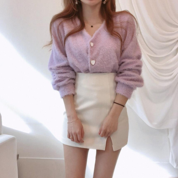 VSCO HEART BUTTON SOFT LOOSE FIT CARDIGAN VSCO HEART BUTTON SOFT LOOSE FIT CARDIGAN