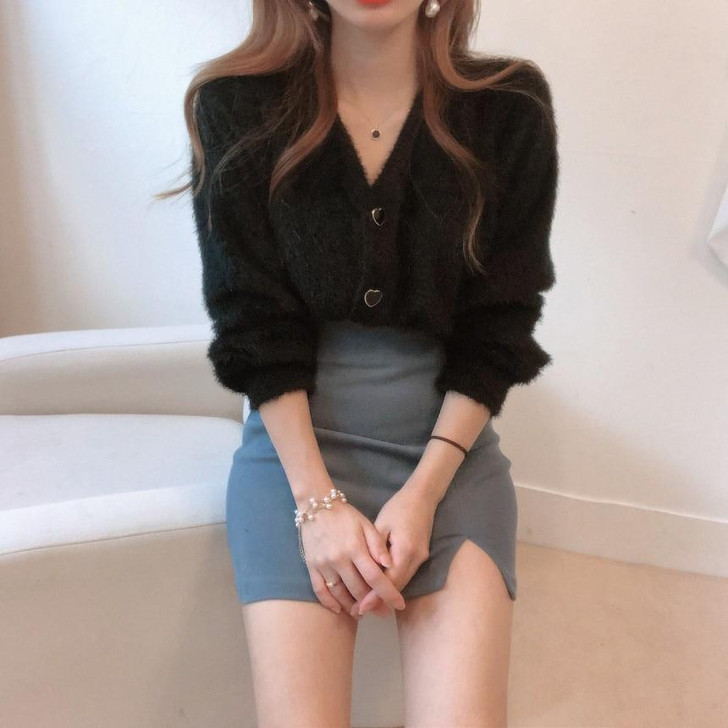 VSCO HEART BUTTON SOFT LOOSE FIT CARDIGAN VSCO HEART BUTTON SOFT LOOSE FIT CARDIGAN