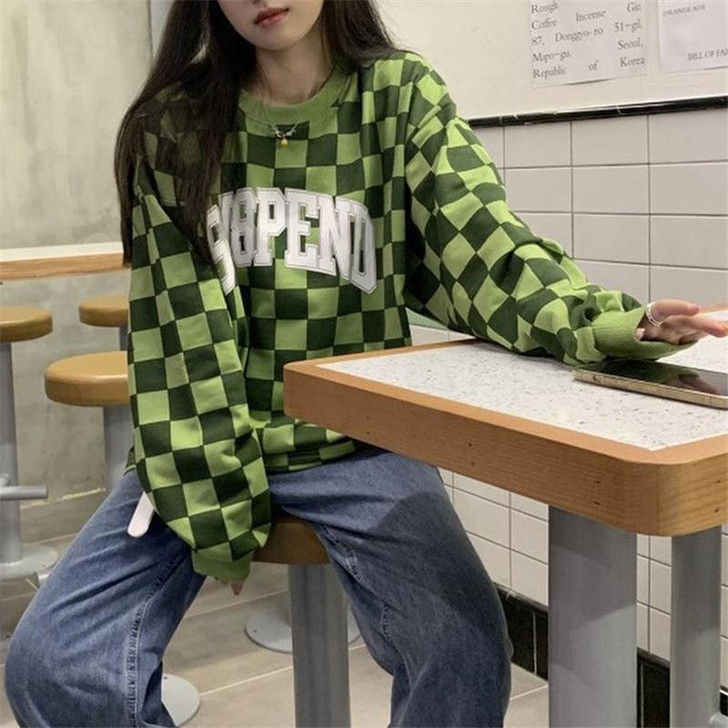 90S AESTHETIC PLAID SUSPEND GREEN OVERSIZE SWEATSHIRT 90S AESTHETIC PLAID SUSPEND GREEN OVERSIZE SWEATSHIRT
