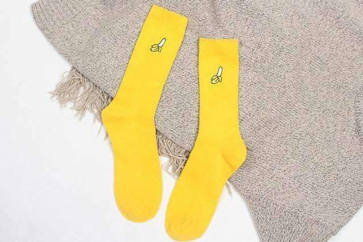 fruit design socks in banana yellow