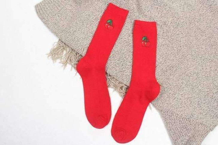 fruit design socks in  cherry red