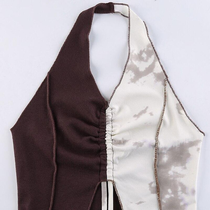 Y2K PATCHWORK SEPARATE SLEEVES BROWN CROP TOP Y2K PATCHWORK SEPARATE SLEEVES BROWN CROP TOP