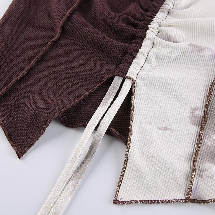 Y2K PATCHWORK SEPARATE SLEEVES BROWN CROP TOP Y2K PATCHWORK SEPARATE SLEEVES BROWN CROP TOP