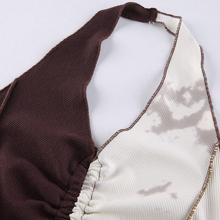 Y2K PATCHWORK SEPARATE SLEEVES BROWN CROP TOP Y2K PATCHWORK SEPARATE SLEEVES BROWN CROP TOP