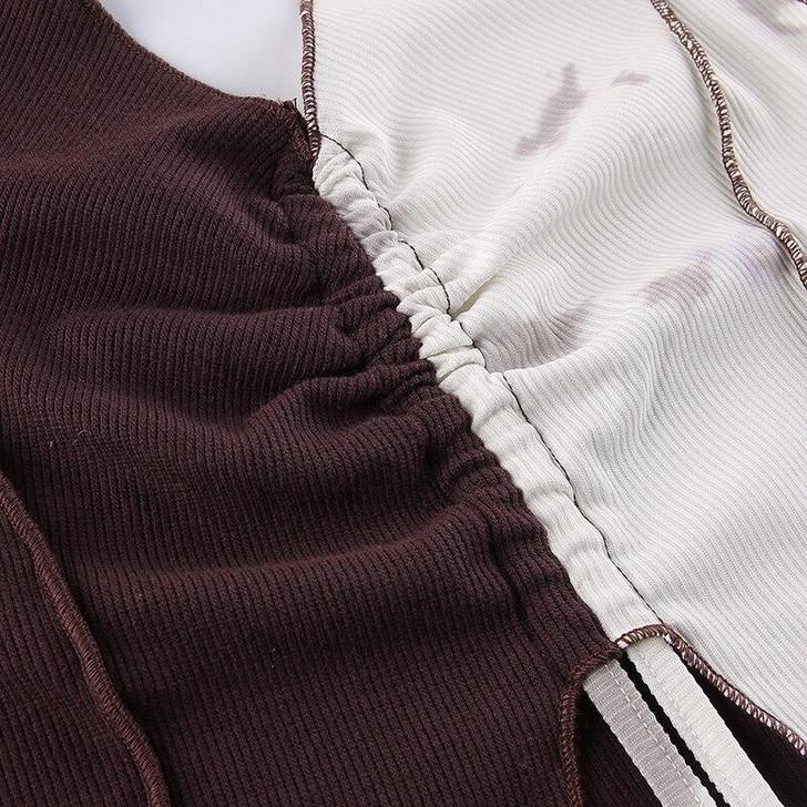 Y2K PATCHWORK SEPARATE SLEEVES BROWN CROP TOP Y2K PATCHWORK SEPARATE SLEEVES BROWN CROP TOP