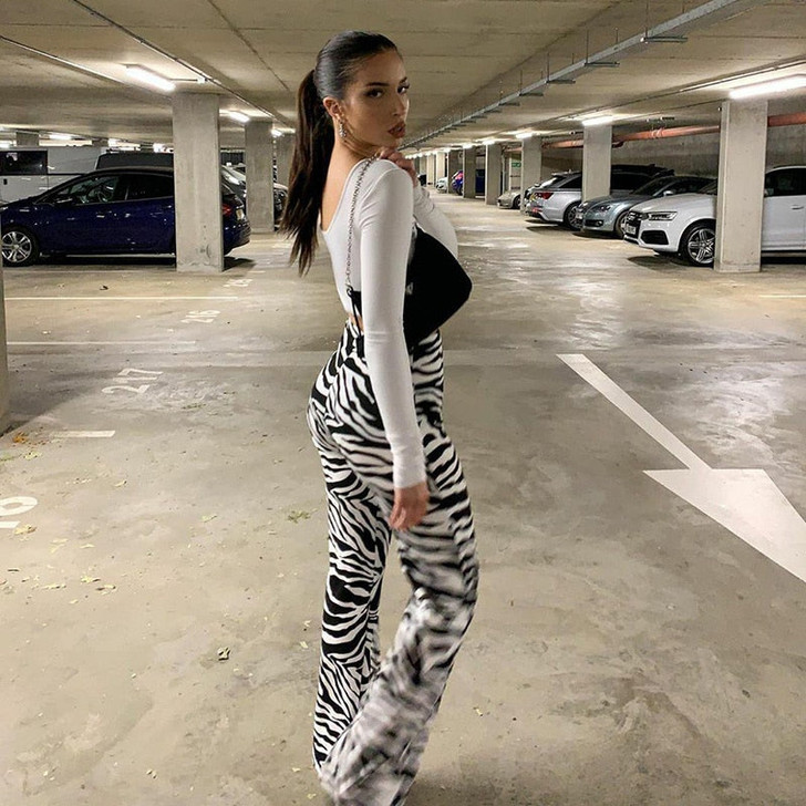 Y2K Aesthetic Zebra Pattern High Waist Black Pants
 Y2K Aesthetic Zebra Pattern High Waist Black Pants