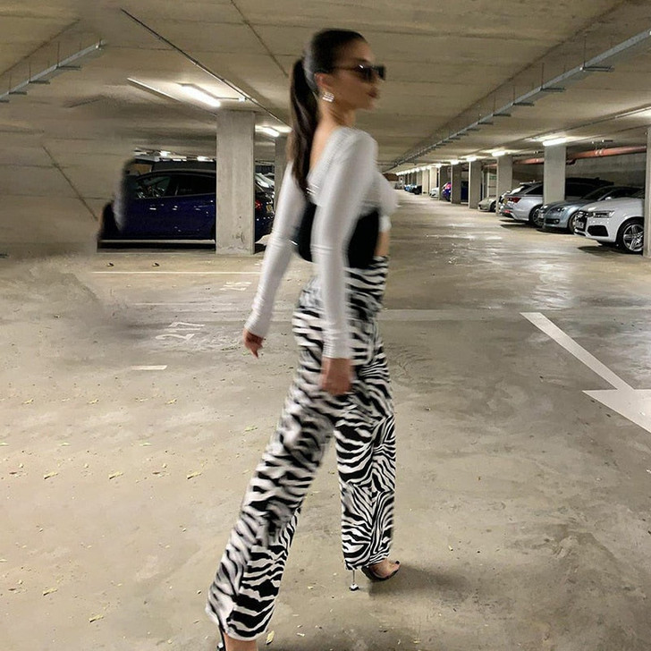 Y2K Aesthetic Zebra Pattern High Waist Black Pants
 Y2K Aesthetic Zebra Pattern High Waist Black Pants