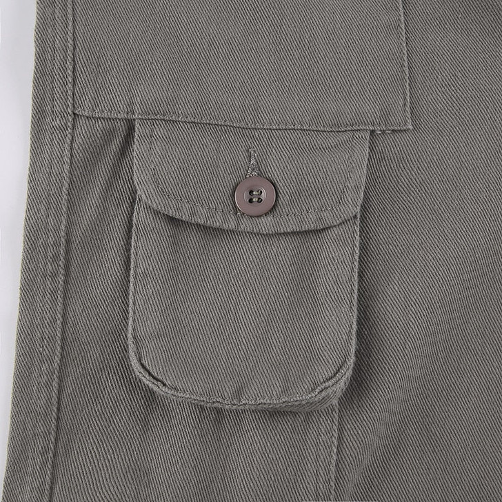 Edgy Multi Pockets Low Waist Gray Pants
 Edgy Multi Pockets Low Waist Gray Pants