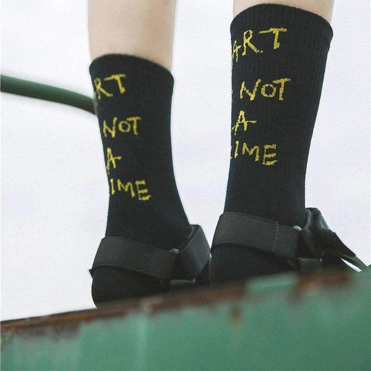 art is not a crime black socks art is not a crime black socks