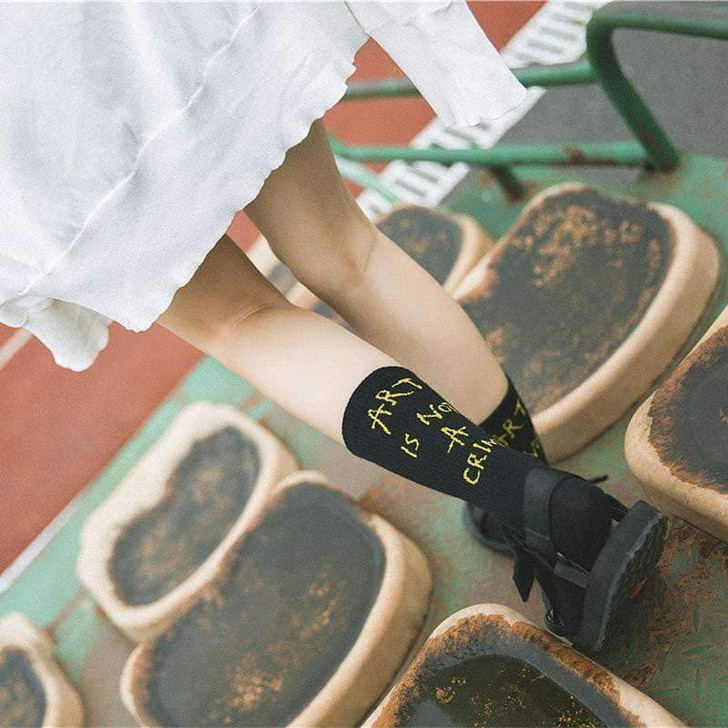 art is not a crime black socks art is not a crime black socks